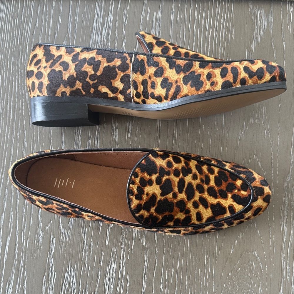 J. Jill Gabrielle Leather Leopard Print Loafers Flat Slip On Shoes Size 7.5 NWOB